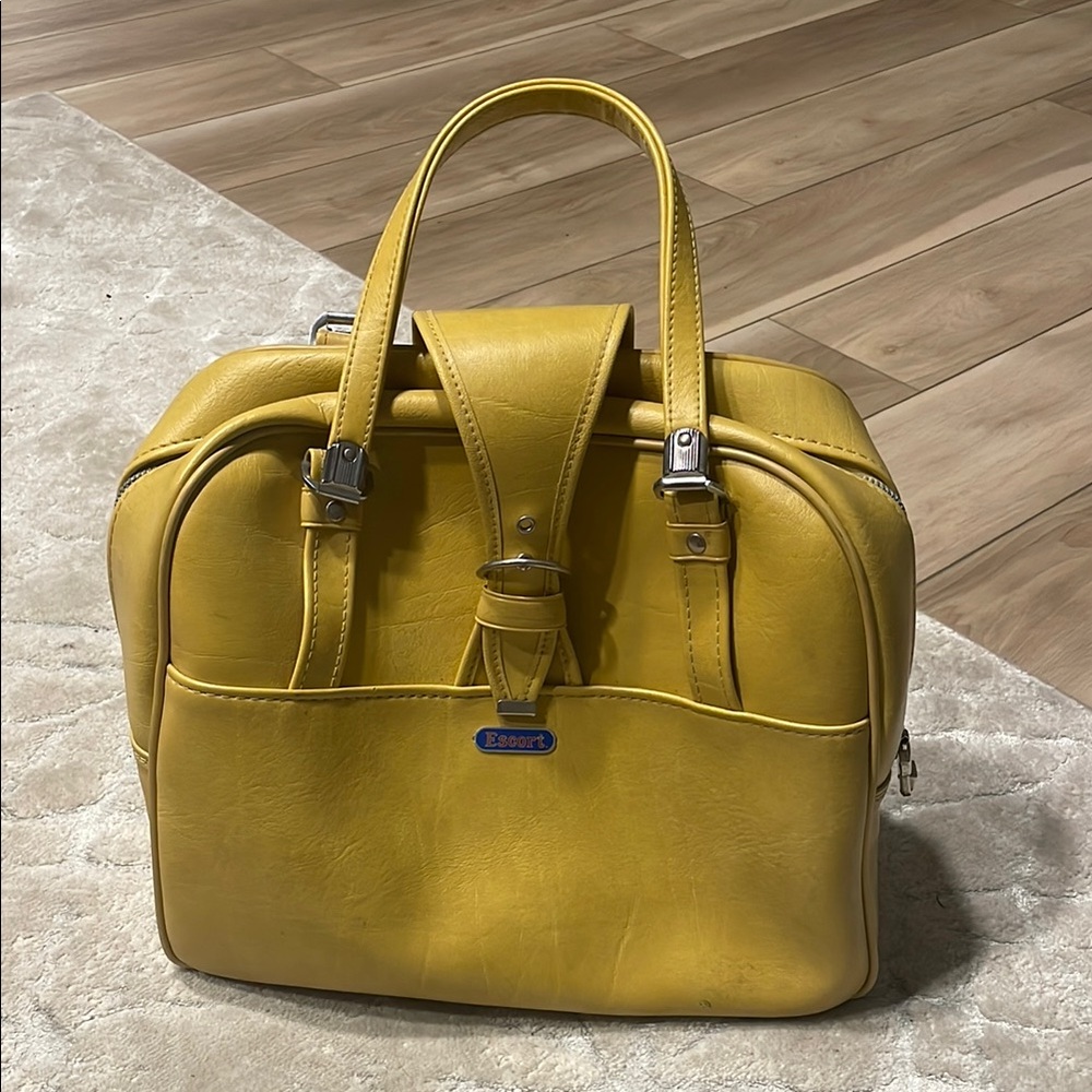 Vintage Escort Mustard Yellow Travel Bag with Dome Shape and Silver Hardware